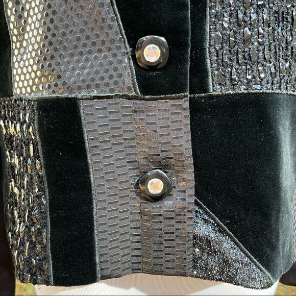 Vintage Louis Feraud Black Velvet Embellished Button Front Jacket 12 - Picture 5 of 9